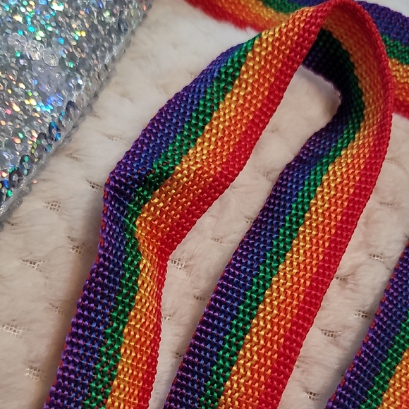 Silver Sequin Crossbody Bag with Rainbow Strap - Picture 8 of 8